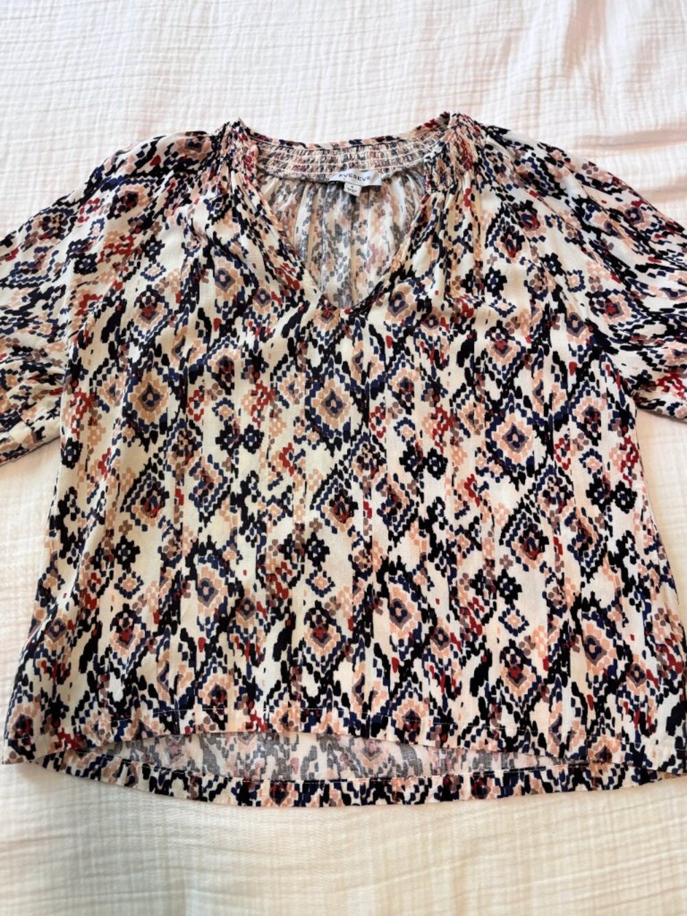 Evereve Smocked Split-Neck Blouse